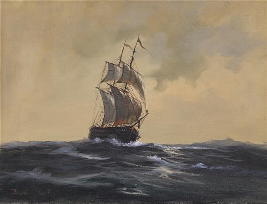 David Short The West Wind and Sailing ship at sea, largest 14 x 18in., unframed